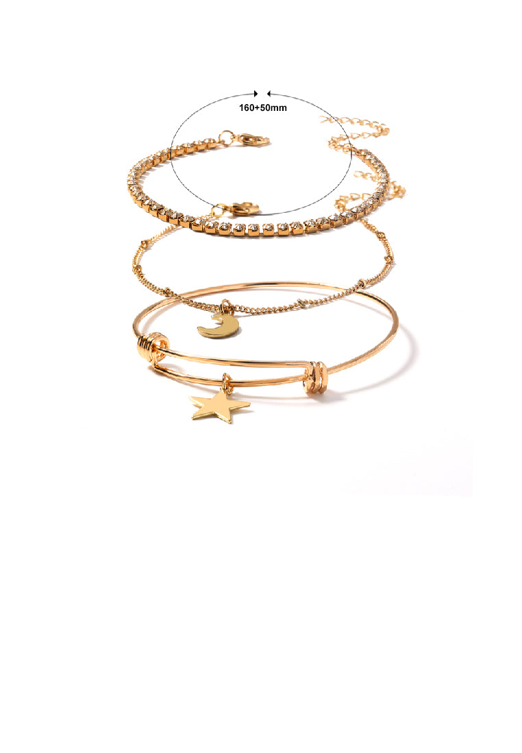 Simple Temperament Plated Gold Star Moon Multilayer Bracelet with Cubic Zirconia - Luxurious Look