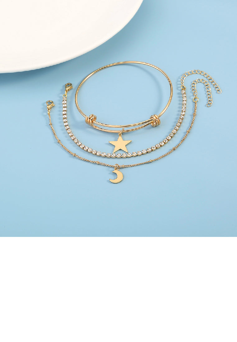 Simple Temperament Plated Gold Star Moon Multilayer Bracelet with Cubic Zirconia - Luxurious Look