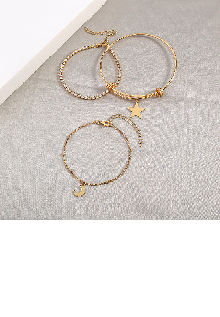 Simple Temperament Plated Gold Star Moon Multilayer Bracelet with Cubic Zirconia - Luxurious Look