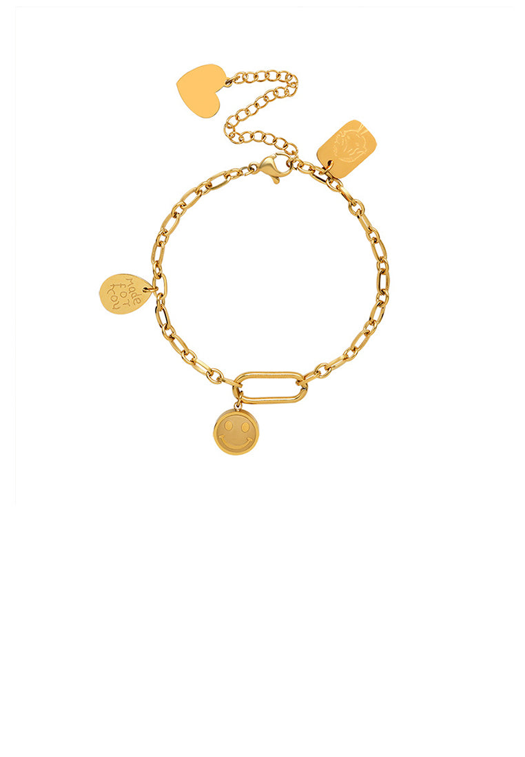 Simple Creative Plated Gold 316L Stainless Steel Smiley Face Expression Round Water Drop Bracelet