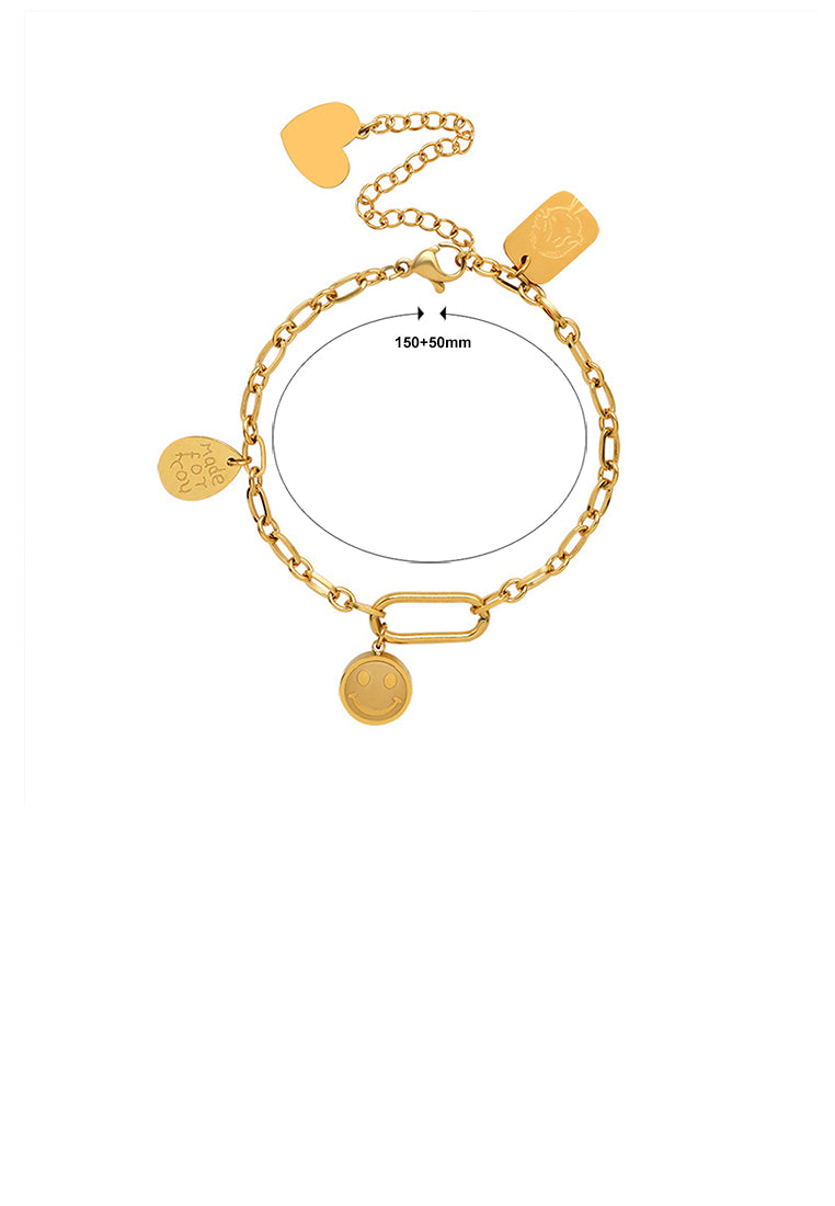 Simple Creative Plated Gold 316L Stainless Steel Smiley Face Expression Round Water Drop Bracelet