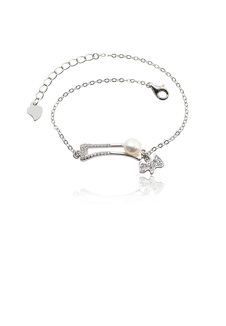 925 Sterling Silver Simple Creative Dog Bone Freshwater Pearl Bracelet with Cubic Zirconia - Luxurious Look
