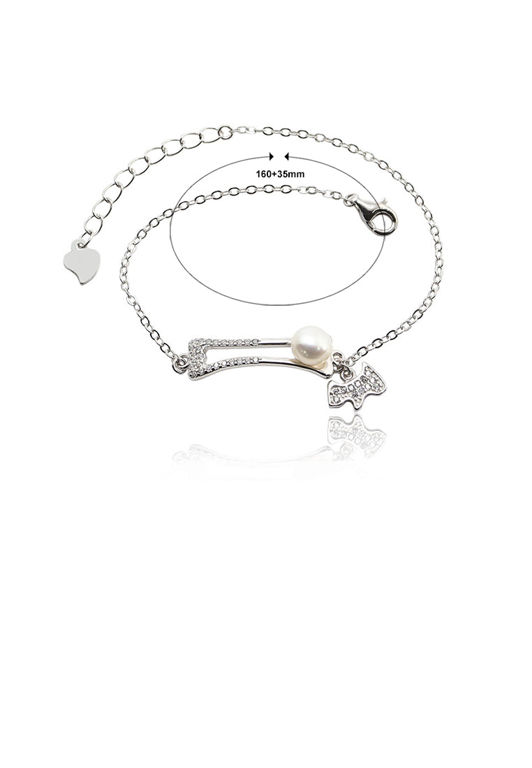 925 Sterling Silver Simple Creative Dog Bone Freshwater Pearl Bracelet with Cubic Zirconia - Luxurious Look