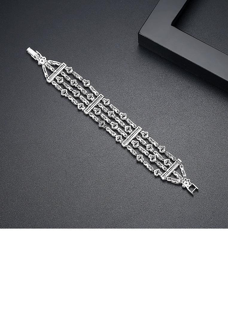 Fashion and Elegant Geometric Texture Bracelet with Cubic Zirconia - Luxurious Look