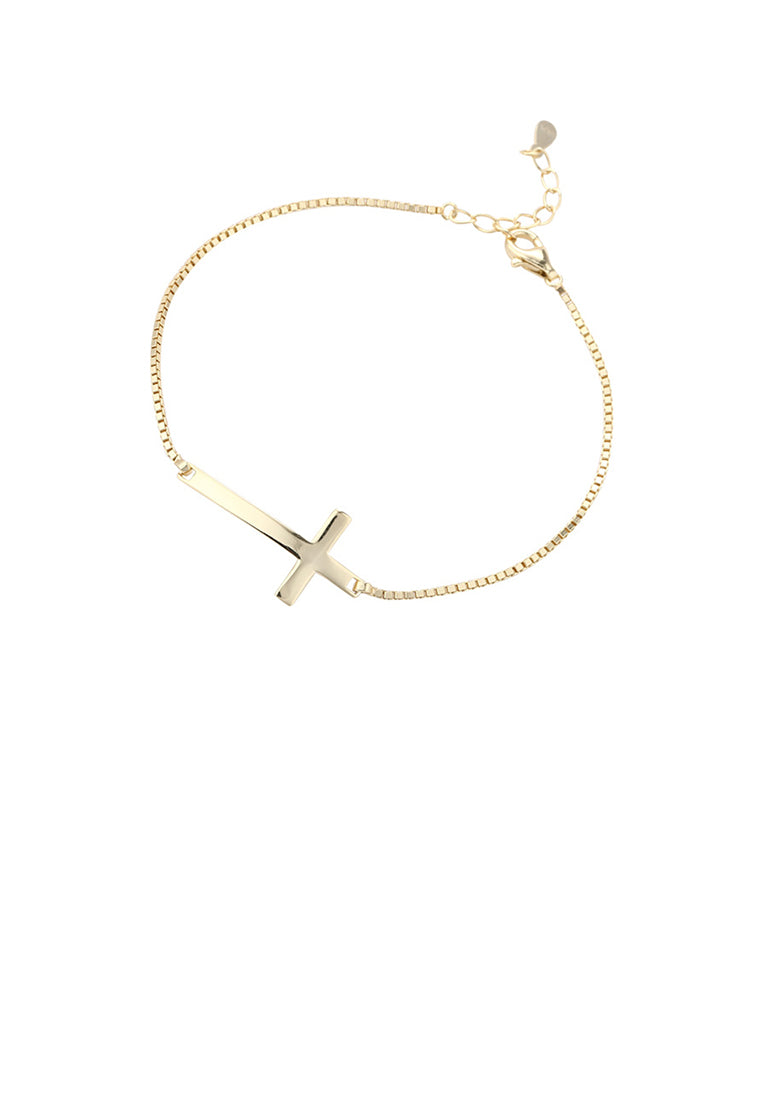925 Sterling Silver Plated Gold Simple Fashion Cross Bracelet