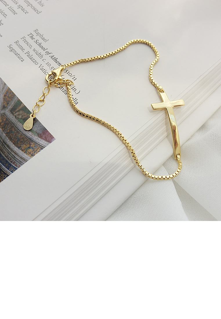 925 Sterling Silver Plated Gold Simple Fashion Cross Bracelet