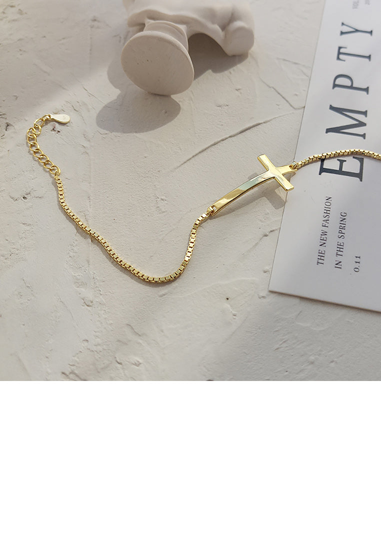 925 Sterling Silver Plated Gold Simple Fashion Cross Bracelet