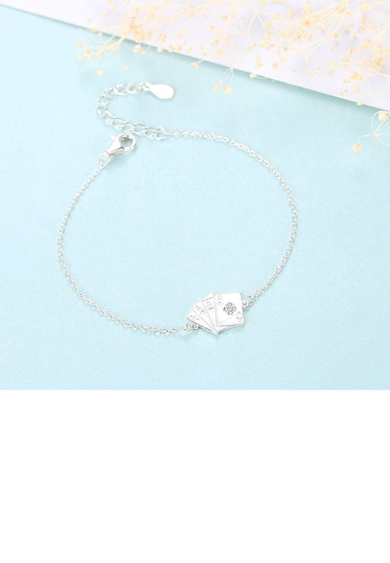 925 Sterling Silver Simple Creative Poker Bracelet with Cubic Zirconia - Luxurious Look