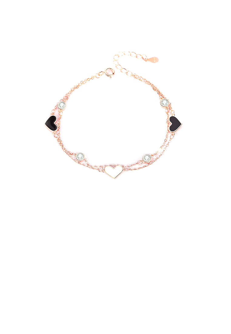 925 Sterling Silver Plated Rose Gold Simple Romantic Heart-shaped Double Layer Bracelet with Cubic Zirconia - Luxurious Look