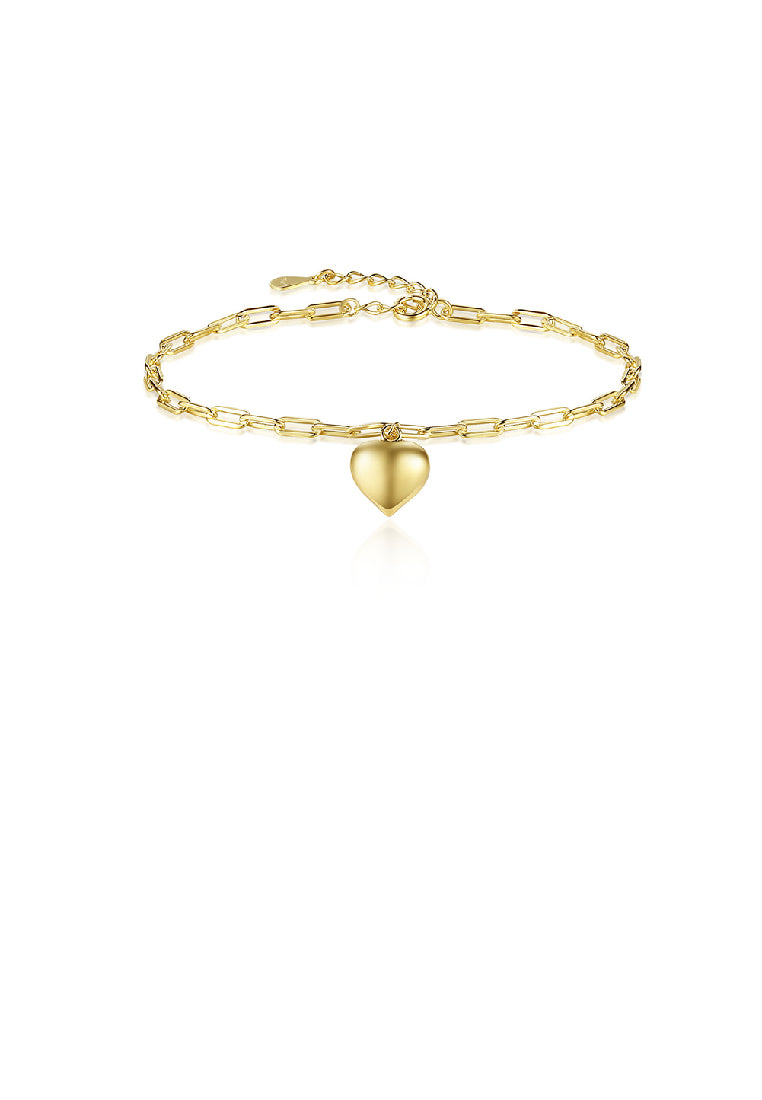 925 Sterling Silver Plated Gold Simple Romantic Heart Bracelet