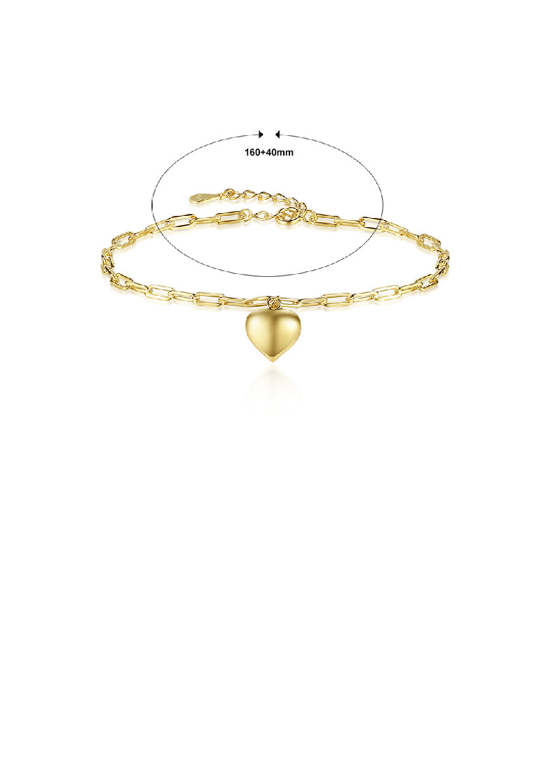 925 Sterling Silver Plated Gold Simple Romantic Heart Bracelet