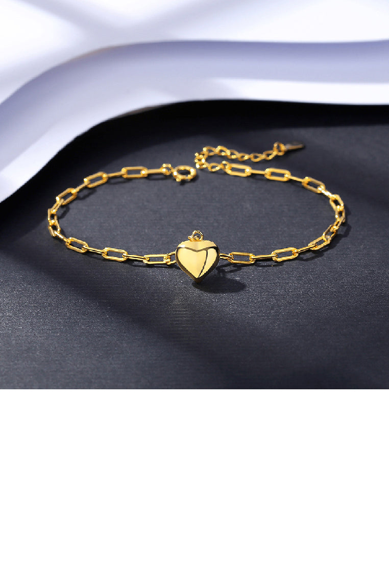 925 Sterling Silver Plated Gold Simple Romantic Heart Bracelet