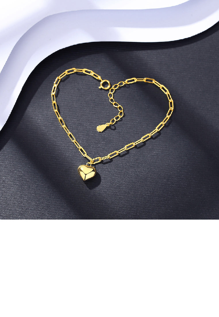 925 Sterling Silver Plated Gold Simple Romantic Heart Bracelet