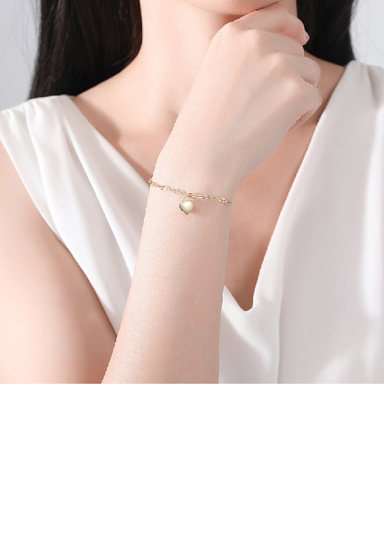 925 Sterling Silver Plated Gold Simple Romantic Heart Bracelet