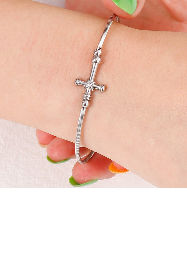 Fashion Classic Cross 316L Stainless Steel Bangle with Imitation Pearls