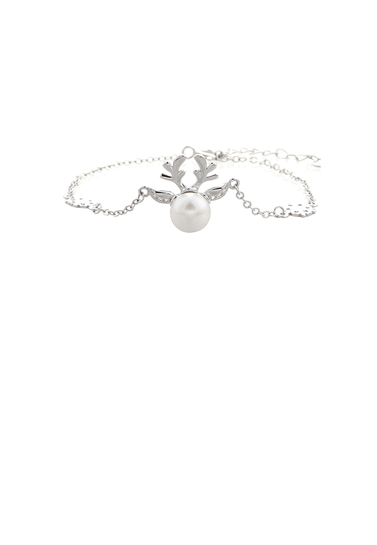 925 Sterling Silver Fashion Simple Christmas Elk White Freshwater Pearl Bracelet - Luxurious Look