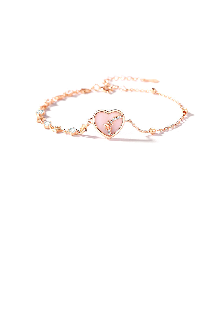 925 Sterling Silver Plated Rose Gold Fashion Simple Star Heart Bracelet with Cubic Zirconia - Luxurious Look