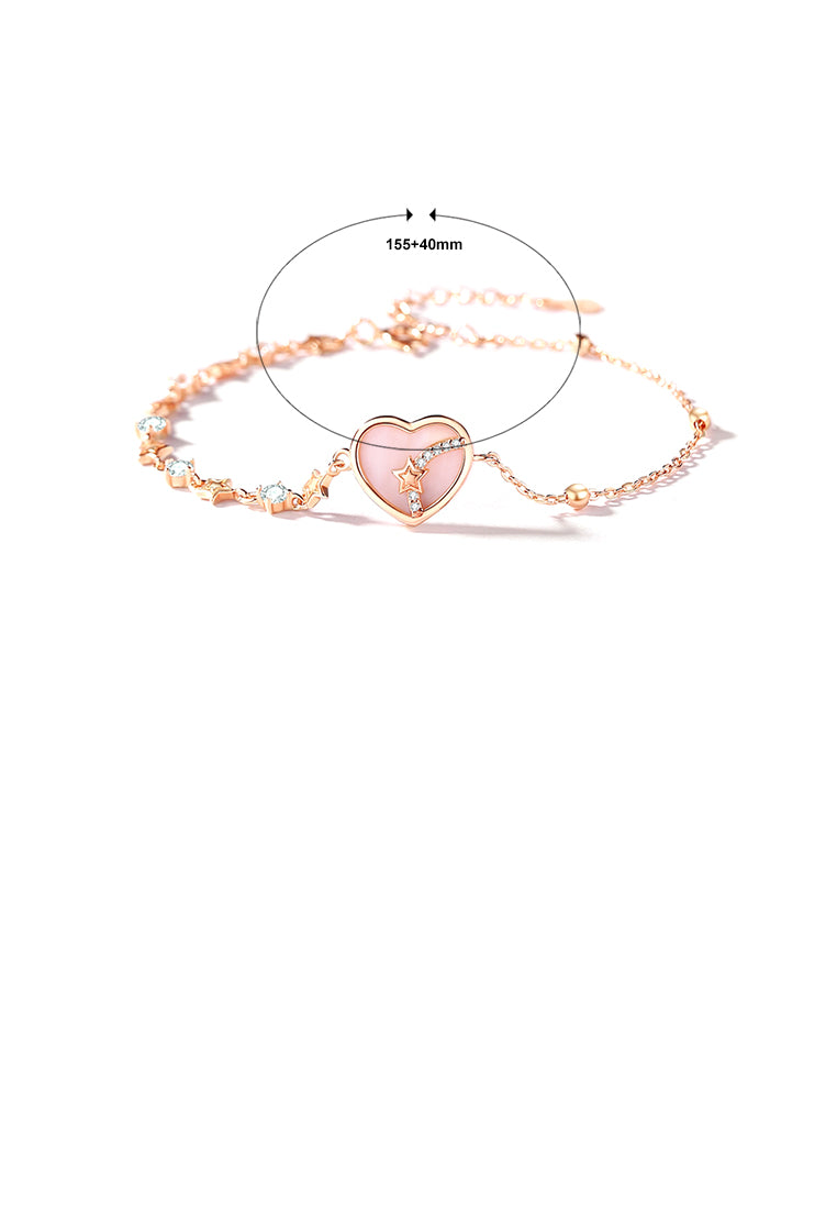 925 Sterling Silver Plated Rose Gold Fashion Simple Star Heart Bracelet with Cubic Zirconia - Luxurious Look