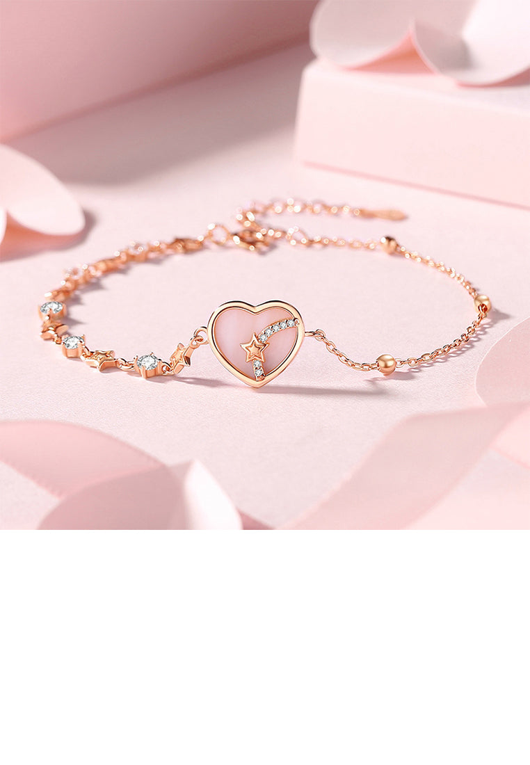 925 Sterling Silver Plated Rose Gold Fashion Simple Star Heart Bracelet with Cubic Zirconia - Luxurious Look