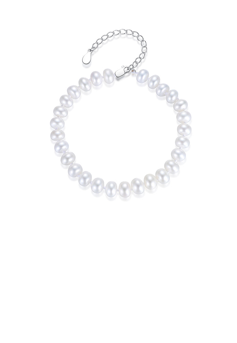 925 Sterling Silver Fashion and Elegant Freshwater Pearl Beaded Bracelet - Luxurious Look
