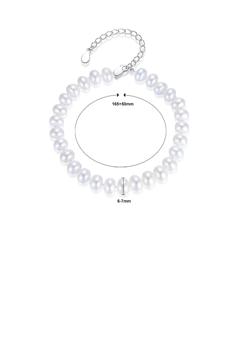925 Sterling Silver Fashion and Elegant Freshwater Pearl Beaded Bracelet - Luxurious Look
