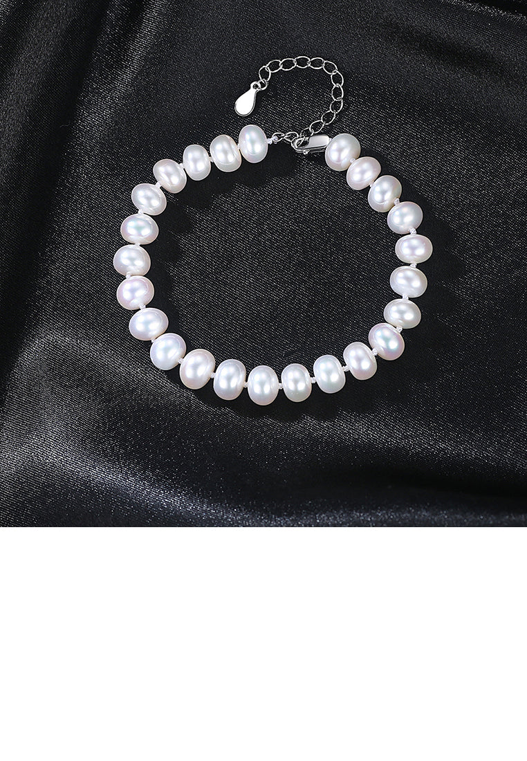 925 Sterling Silver Fashion and Elegant Freshwater Pearl Beaded Bracelet - Luxurious Look
