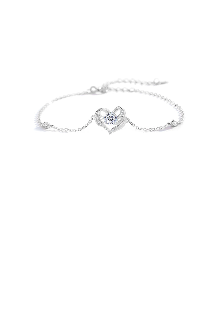 925 Sterling Silver Fashion Simple Angel Wings Heart-shaped Bracelet with Cubic Zirconia - Luxurious Look