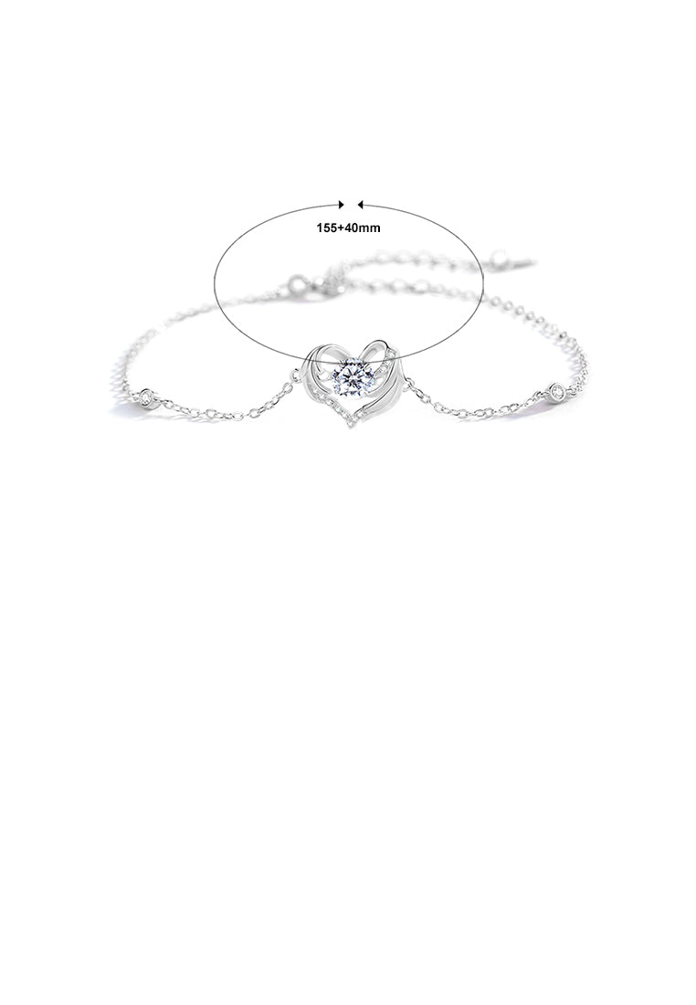 925 Sterling Silver Fashion Simple Angel Wings Heart-shaped Bracelet with Cubic Zirconia - Luxurious Look