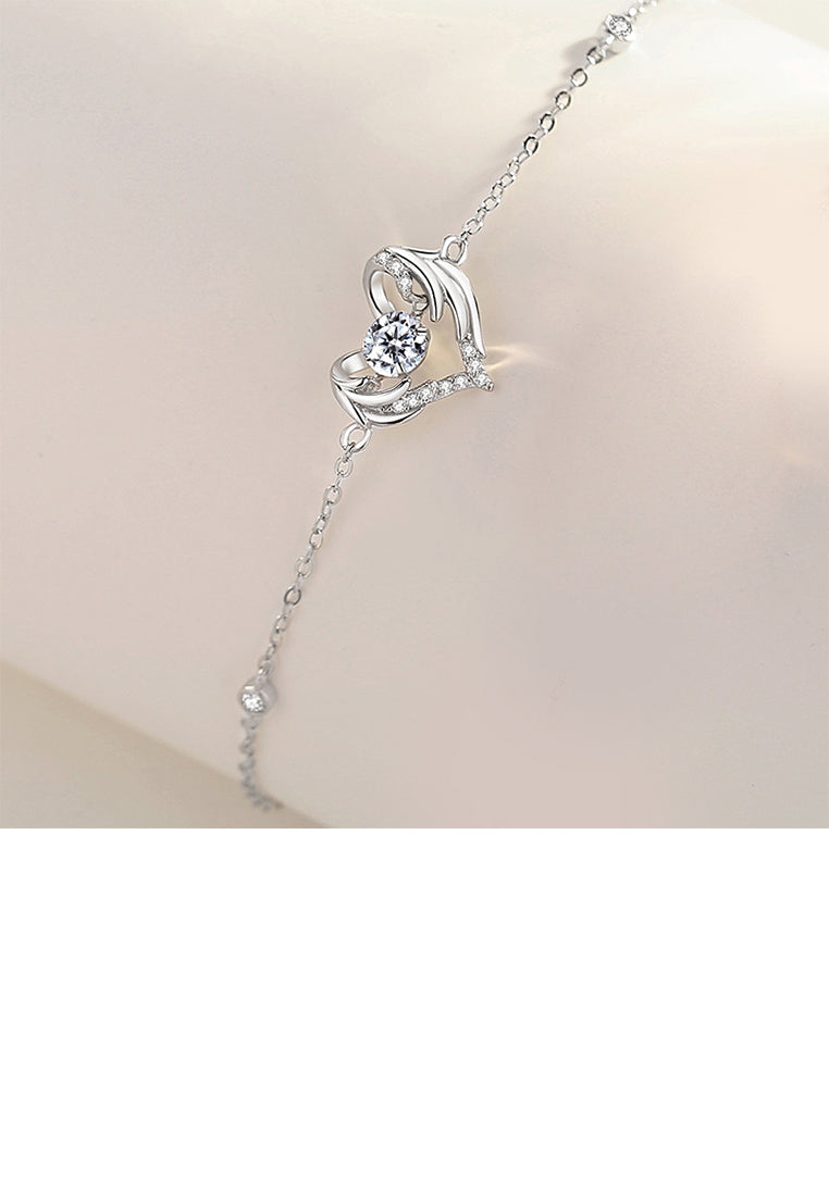 925 Sterling Silver Fashion Simple Angel Wings Heart-shaped Bracelet with Cubic Zirconia - Luxurious Look