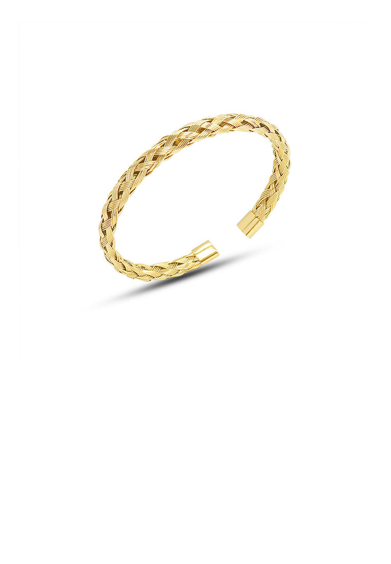 Fashion Elegant Plated Gold 316L Stainless Steel Braided Geometric Open Bangle