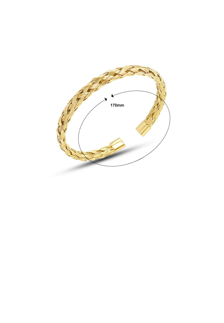 Fashion Elegant Plated Gold 316L Stainless Steel Braided Geometric Open Bangle