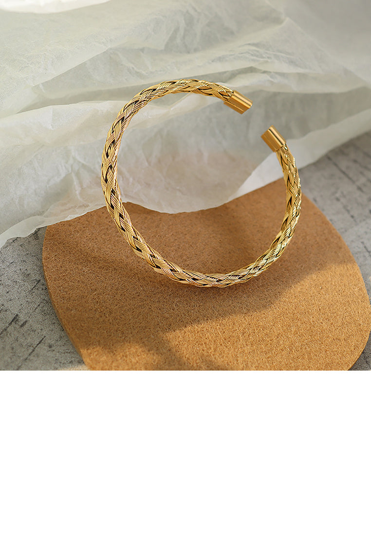 Fashion Elegant Plated Gold 316L Stainless Steel Braided Geometric Open Bangle