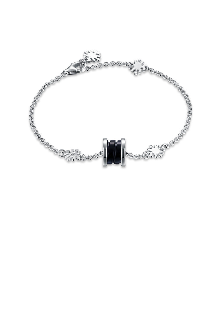 925 Sterling Silver Elegant Fashion Flower Adn Prayer Wheel Bracelet with Black Ceramic