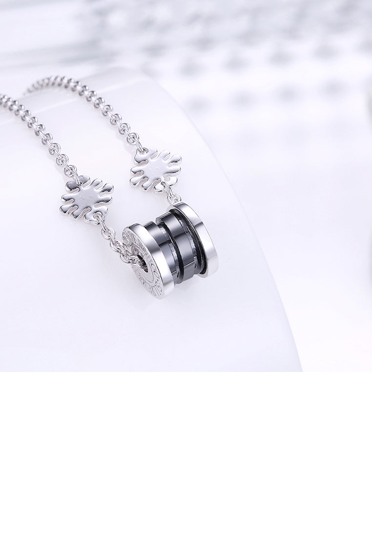 925 Sterling Silver Elegant Fashion Flower Adn Prayer Wheel Bracelet with Black Ceramic