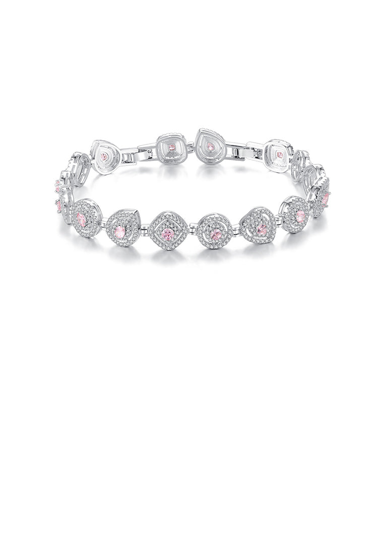Fashion and Elegant Geometric Bracelet with Pink Cubic Zirconia - Luxurious Look - Vibrant Color