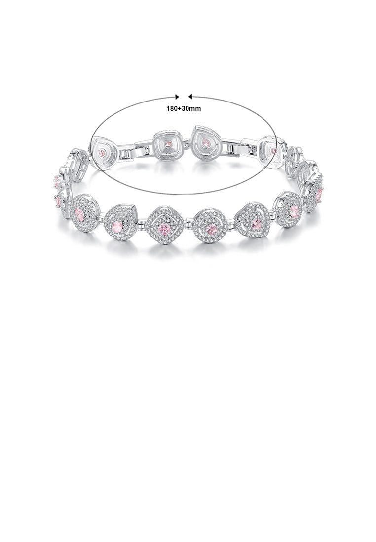 Fashion and Elegant Geometric Bracelet with Pink Cubic Zirconia - Luxurious Look - Vibrant Color