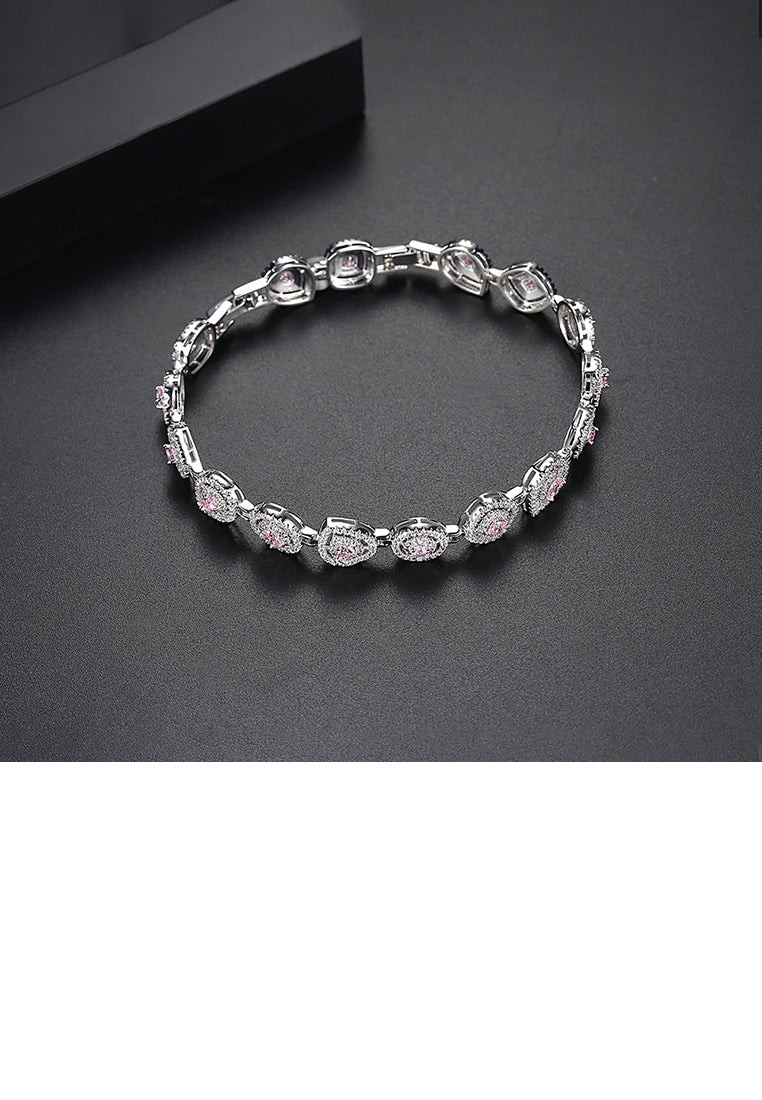 Fashion and Elegant Geometric Bracelet with Pink Cubic Zirconia - Luxurious Look - Vibrant Color