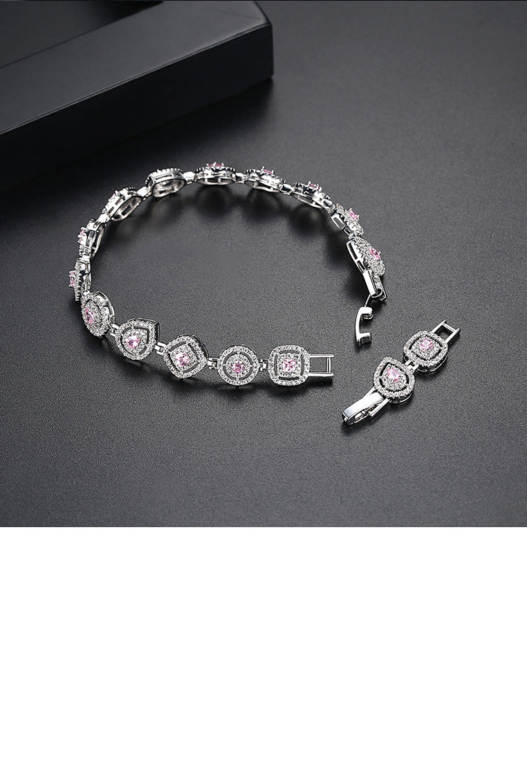 Fashion and Elegant Geometric Bracelet with Pink Cubic Zirconia - Luxurious Look - Vibrant Color