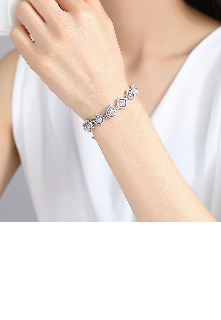 Fashion and Elegant Geometric Bracelet with Pink Cubic Zirconia - Luxurious Look - Vibrant Color