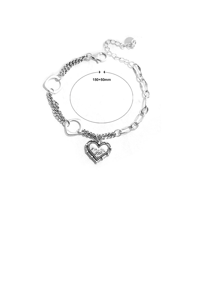 925 Sterling Silver Fashion Vintage Heart-shaped Hollow Square Double-layer Bracelet