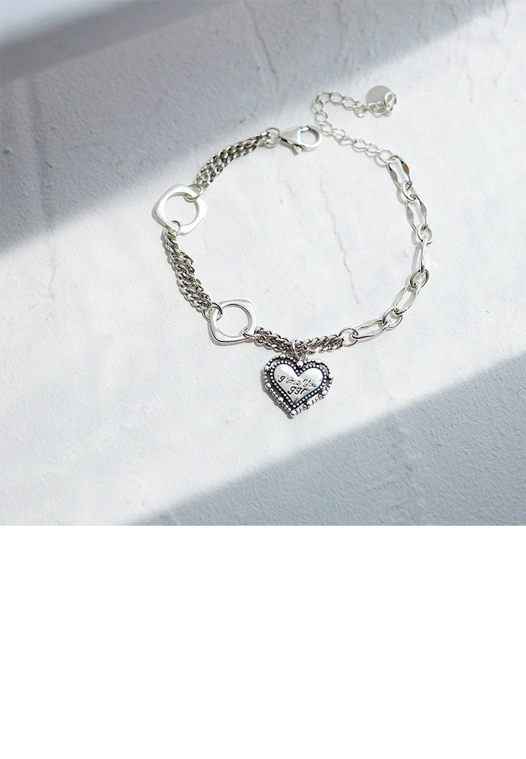 925 Sterling Silver Fashion Vintage Heart-shaped Hollow Square Double-layer Bracelet