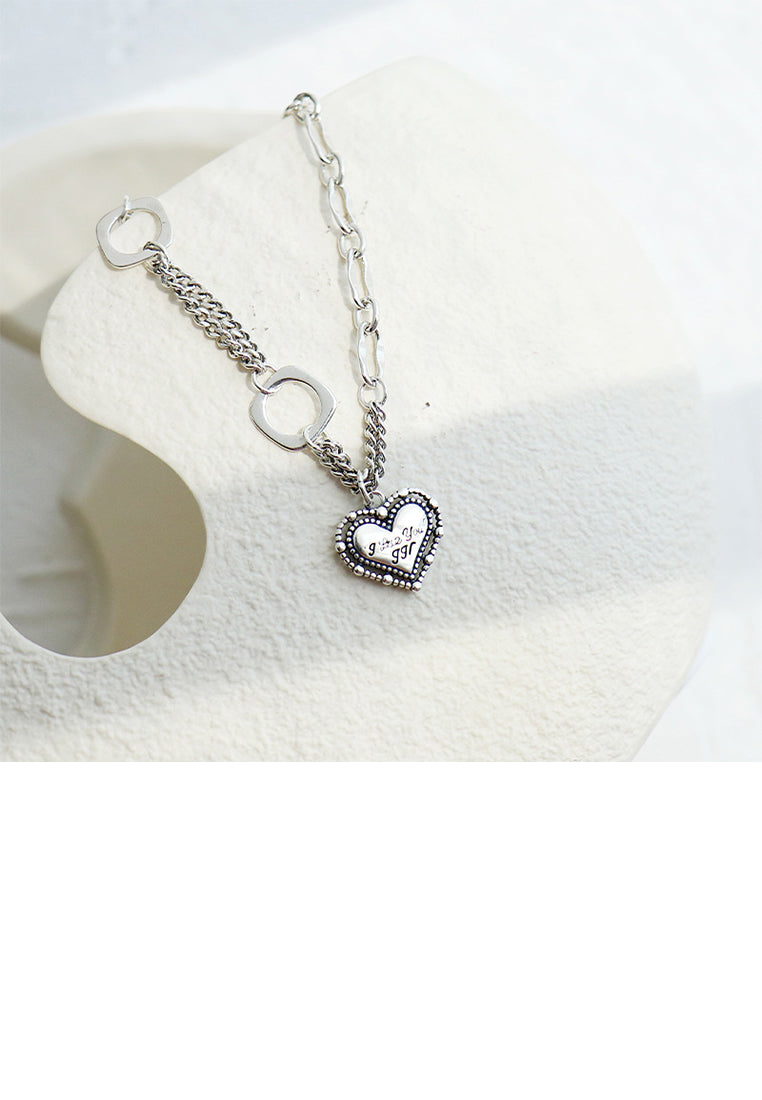 925 Sterling Silver Fashion Vintage Heart-shaped Hollow Square Double-layer Bracelet