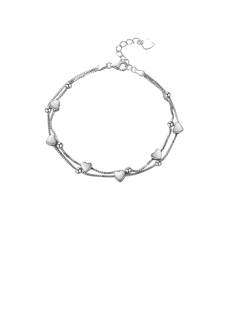 925 Sterling Silver Simple and Fashion Heart-shaped Round Bead Double Layer Bracelet