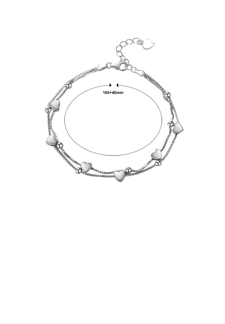 925 Sterling Silver Simple and Fashion Heart-shaped Round Bead Double Layer Bracelet