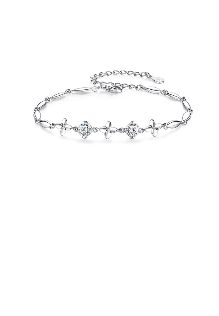925 Sterling Silver Fashion and Elegant Four-leaf Clover Bracelet with Cubic Zirconia - Luxurious Look
