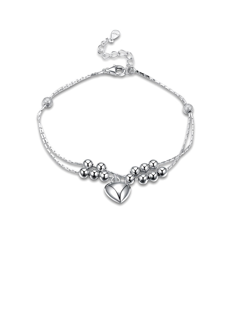 925 Sterling Silver Simple Romantic Heart-shaped Bead Double Bracelet