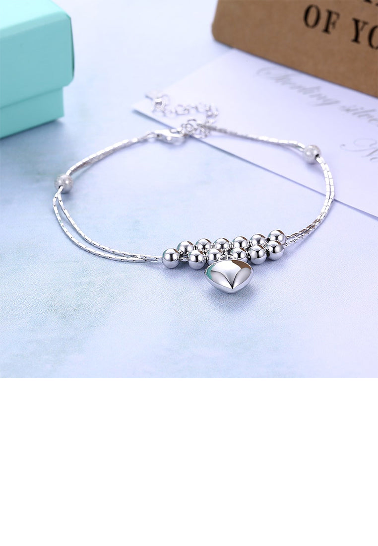 925 Sterling Silver Simple Romantic Heart-shaped Bead Double Bracelet
