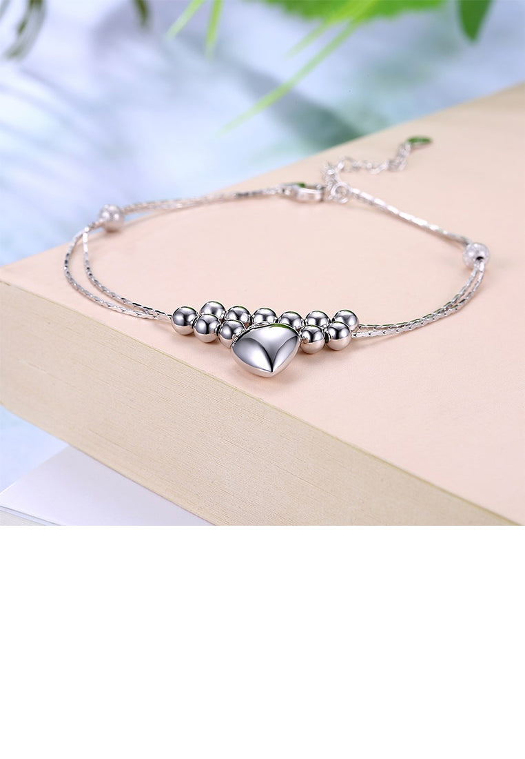 925 Sterling Silver Simple Romantic Heart-shaped Bead Double Bracelet
