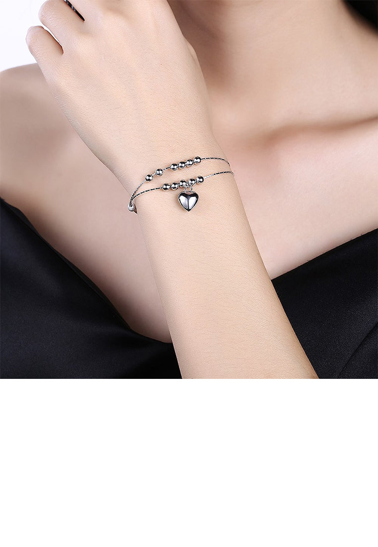 925 Sterling Silver Simple Romantic Heart-shaped Bead Double Bracelet