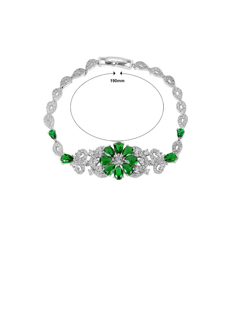 Elegant Temperament Geometric Flower Bracelet with Green Cubic Zirconia 19cm - Luxurious Look
